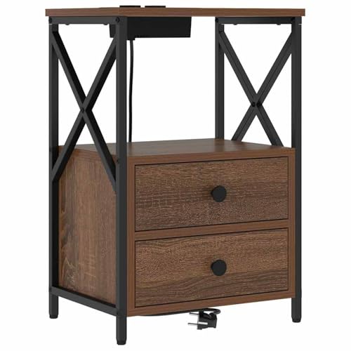 Vopese Nachttisch mit Ladestation Braune Eiche Holzwerkstoff Nachttisch Model859568 von Vopese