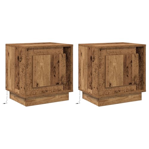 Vopese Nachttische mit LED-Lichtern 2 Stück Altholz 44x34,5x45 cm Nachtschrank Model869575 von Vopese