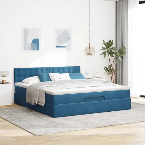 Vopese Ottoman-Bett mit Matratze Dunkelblau 180x200 cm Samt Hausbett Model3311937 von Vopese