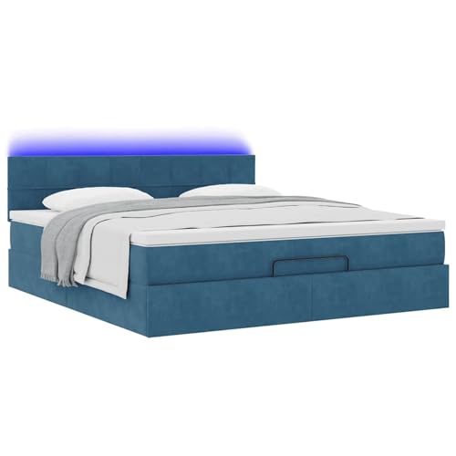 Vopese Ottoman-Bett mit Matratze & LEDs Dunkelblau 180x200 cm Samt Hausbett Model3312642 von Vopese