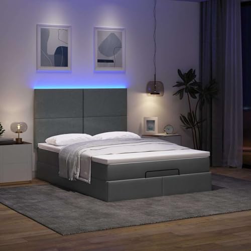 Vopese Ottoman-Bett mit Matratze & LEDs Dunkelgrau 140x190 cm Stoff Hausbett Model3313921 von Vopese