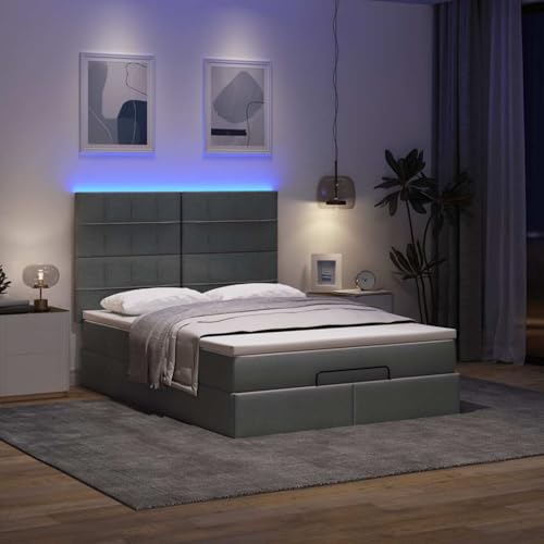 Vopese Ottoman-Bett mit Matratze & LEDs Dunkelgrau 140x190 cm Stoff Hausbett Model3314004 von Vopese