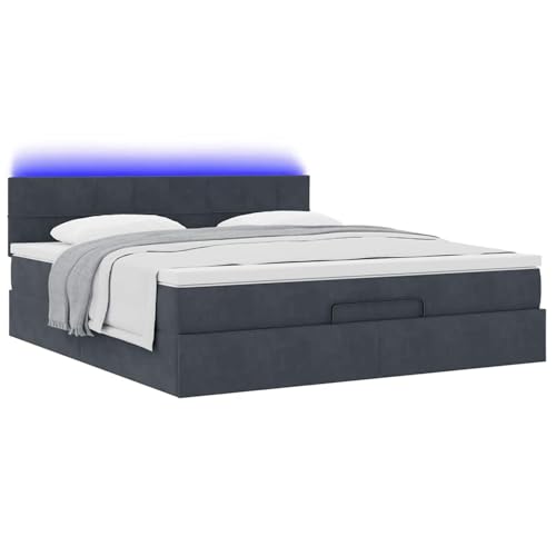 Vopese Ottoman-Bett mit Matratze & LEDs Dunkelgrau 160x200 cm Samt Hausbett Model3312633 von Vopese