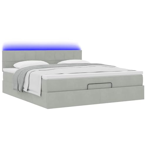 Vopese Ottoman-Bett mit Matratze & LEDs Hellgrau 160x200 cm Samt Hausbett Model3312632 von Vopese