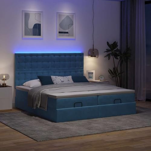 Vopese Ottoman-Bett mit Matratzen & LED Dunkelblau 200x200 cm Samt Hausbett Model3314667 von Vopese