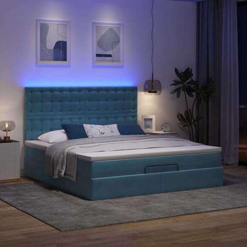 Vopese Ottoman-Bett mit Matratzen & LEDs Dunkelblau 160x200 cm Samt Hausbett Model3314478 von Vopese