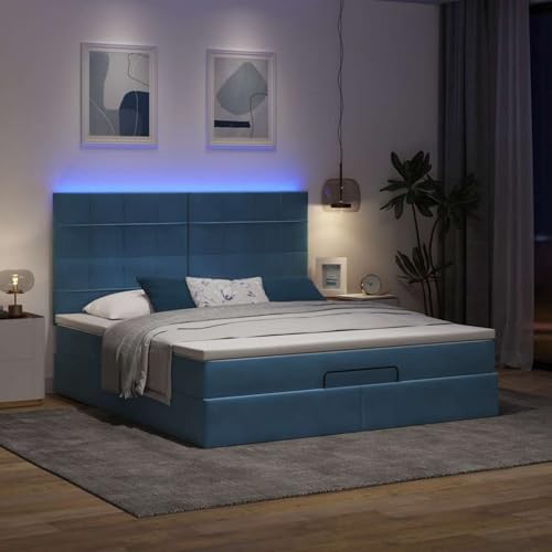 Vopese Ottoman-Bett mit Matratzen & LEDs Dunkelblau 180x200 cm Samt Hausbett Model3314340 von Vopese