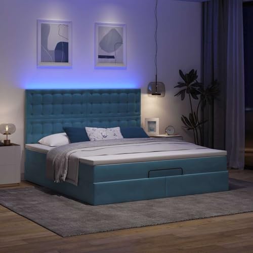 Vopese Ottoman-Bett mit Matratzen & LEDs Dunkelblau 180x200 cm Samt Hausbett Model3314484 von Vopese