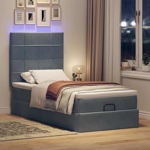 Vopese Ottoman-Bett mit Matratzen & LEDs Dunkelgrau 80x200 cm Samt Hausbett Model3314283 von Vopese