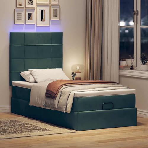 Vopese Ottoman-Bett mit Matratzen & LEDs Dunkelgrün 90x200 cm Samt Hausbett Model3314297 von Vopese