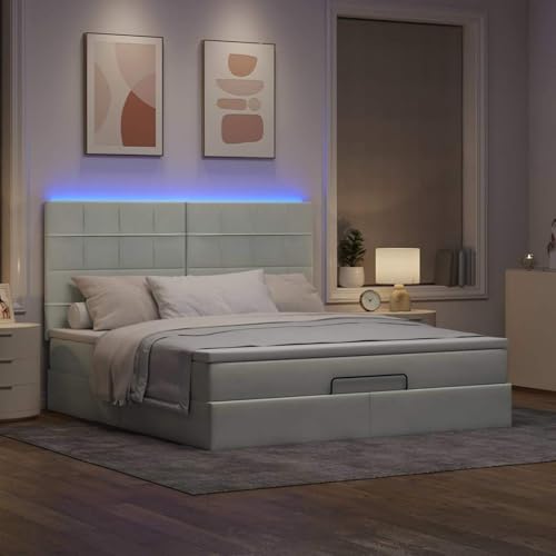 Vopese Ottoman-Bett mit Matratzen & LEDs Hellgrau 160x200 cm Samt Hausbett Model3314330 von Vopese