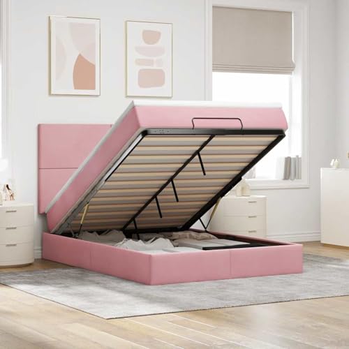 Vopese Ottoman-Bett mit Matratzen & LEDs Rosa 140x200 cm Samt Hausbett Model3314257 von Vopese