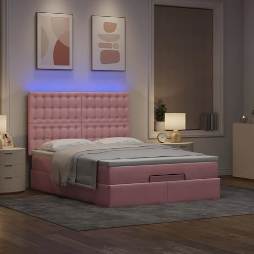 Vopese Ottoman-Bett mit Matratzen & LEDs Rosa 140x200 cm Samt Hausbett Model3314473 von Vopese