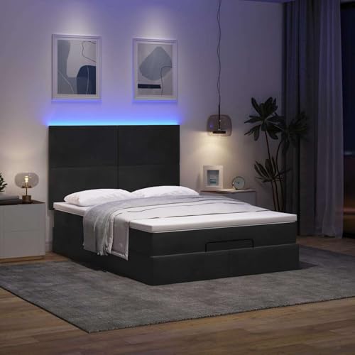 Vopese Ottoman-Bett mit Matratzen & LEDs Schwarz 140x190 cm Samt Hausbett Model3314248 von Vopese