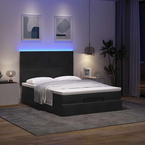 Vopese Ottoman-Bett mit Matratzen & LEDs Schwarz 140x200 cm Samt Hausbett Model3314254 von Vopese