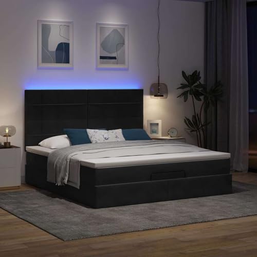Vopese Ottoman-Bett mit Matratzen & LEDs Schwarz 160x200 cm Samt Hausbett Model3314332 von Vopese