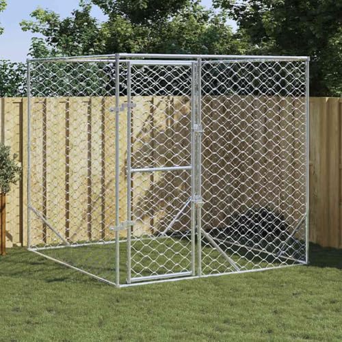 Vopese Outdoor-Hundezwinger Silbern 2x2x2 m Verzinkter Stahl Hundehütte im Freien Model153674 von Vopese