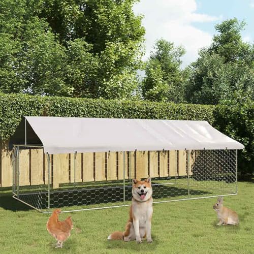Vopese Outdoor-Hundezwinger Silbern | Verzinkter Stahl, 100% Polyethylen | 400x200x150 cm | Für Sicherheit & Spiel Model171499 von Vopese