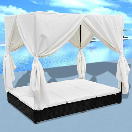 Vopese Outdoor-Loungebett mit Vorhang Poly Rattan Schwarz Freizeitbett Model42948 Vopese Outdoor-Loungebett mit Vorhang Poly Rattan Schwarz Freizeitbett Model42948 von Vopese