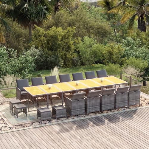 Vopese Poly Rattan Garten-Essgruppe Grau - Outdoor-Sitzmöbel mit Stauraumsparender Rückenlehne, 387 x 107 x 74 cm Model3095661 von Vopese