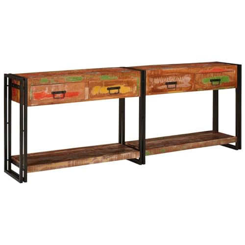 Vopese Rustikaler Konsolentisch Mehrfarbig Massivholz 200x33x75cm für Eingangsbereiche und Wohnzimmer - Mit Schubladen und Regalen Model3324228 von Vopese