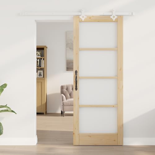 Vopese Schiebetür mit Hardware Set 78x202 cm Massivholz Kiefer, Innentür mit Glas 'ORKDAL'78x202x4 cm Massivholz Kiefer Schwingtür Model3332215 von Vopese