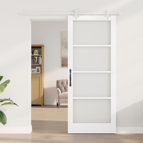 Vopese Schiebetür mit Hardware-Set Weiß 86x211 cm Massivholz Kiefer, Innentür mit Glas 'ORKDAL'Weiß 86x211x4 cm Schwingtür Model3332230 von Vopese