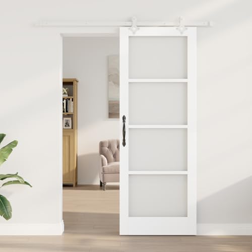 Vopese Schiebetür mit Zubehör Set Weiß 78x211 cm Massivholz Kiefer, Innentür mit Glas "ORKDAL" Weiß 78x211x4 cm Schwingtür Model3332218 von Vopese