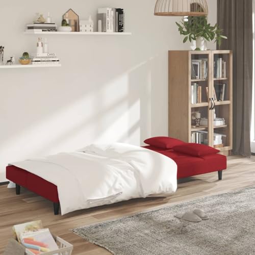 Vopese Schlafsofa 2-Sitzer mit 2 Kissen Weinrot Samt Schlafcouch Model375811 von Vopese