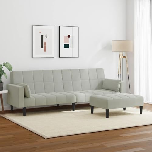 Vopese Schlafsofa 2-Sitzer mit Fußhocker Hellgrau Samt Schlafcouch Model3258133 von Vopese