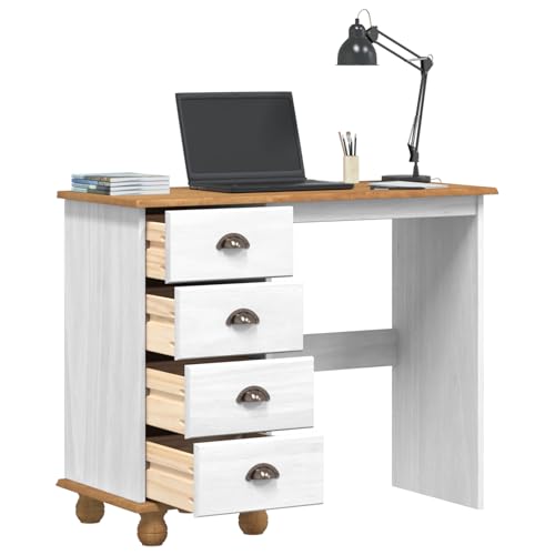 Vopese Schreibtisch ASKIM mit Schubladen Weiß 95x40x75 cm massives Kiefernholz Computertisch Model4105450 von Vopese