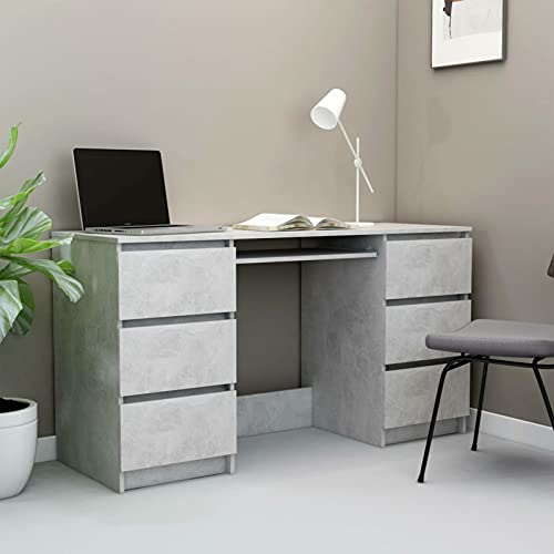 Vopese Schreibtisch mit 6 Schubladen Bürotisch Computertisch Schülerschreibtisch Büroschreibtisch Arbeitstisch Möbel Betongrau 140x50x77 cm Holzwerkstoff Vopese Schreibtisch mit 6 Schubladen Bürotisch Computertisch Schülerschreibtisch Büroschreibtisch Arbeitstisch Möbel Betongrau 140x50x77 cm Holzwerkstoff von Vopese