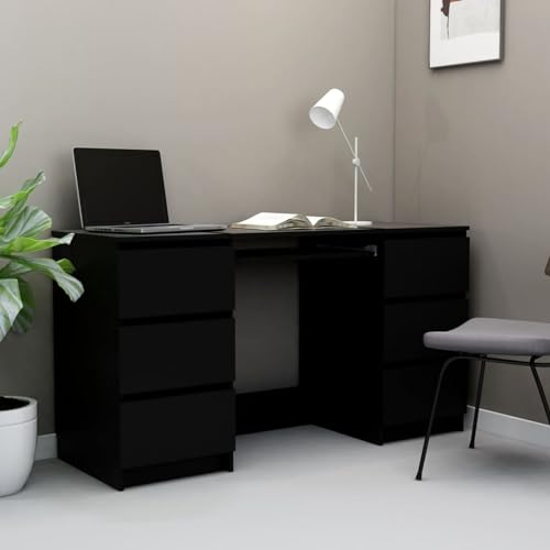 Vopese Schreibtisch mit 6 Schubladen Bürotisch Computertisch Schülerschreibtisch Büroschreibtisch Arbeitstisch Möbel Schwarz 140x50x77 cm Holzwerkstoff von Vopese