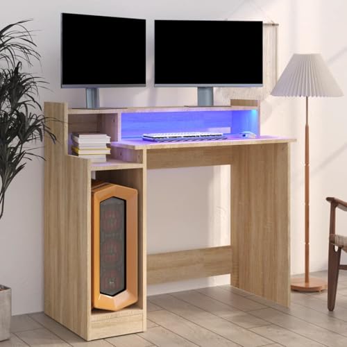 Vopese Schreibtisch mit LEDs Sonoma-Eiche 97x45x90 cm Holzwerkstoff Bürotisch Model805555 von Vopese