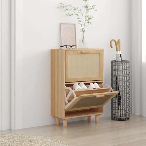Vopese Schuhschrank Braun 52x25x80 cm Holzwerkstoff & Rattan Natur Schuhregal Model345647 von Vopese