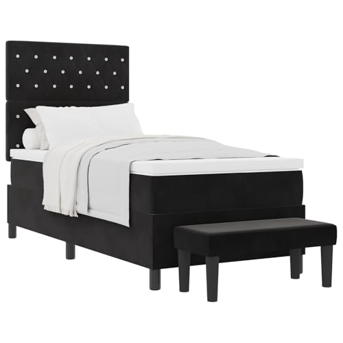 Vopese Schwarz Samt Boxspringbett 90x200cm mit Schaumstoffmatratze & Bank - Schlafzimmer Einzelbett von Vopese