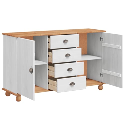 Vopese Sideboard 'ASKIM'Weiß 133,5x40x79 cm Massivholz Kiefer Buffetschrank Model4105432 Vopese Sideboard 'ASKIM'Weiß 133,5x40x79 cm Massivholz Kiefer Buffetschrank Model4105432 von Vopese