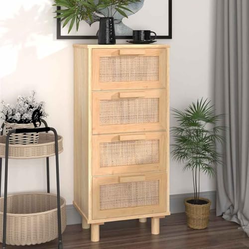 Vopese Sideboard Braun 40x30x90 cm Massivholz Kiefer und Natur-Rattan Anrichte Model345644 von Vopese