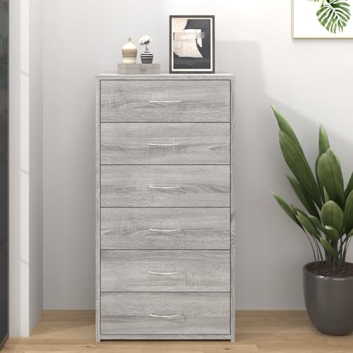 Vopese Sideboard mit 6 Schubladen Grau Sonoma 50x34x96cm Holzwerkstoff Anrichte Model815364 von Vopese