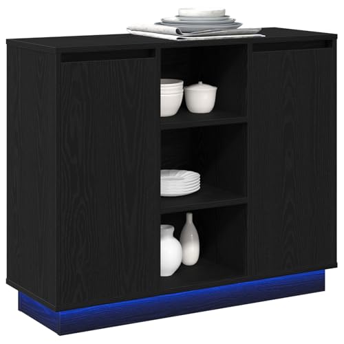 Vopese Sideboard mit LED Schwarz Eiche 90x32x75 cm Holzwerkstoff Buffetschrank Model869683 von Vopese