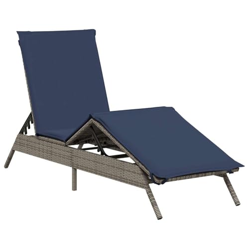 Vopese Sonnenliege mit Kissen Grau Poly Rattan Loungesessel Model4002707 von Vopese
