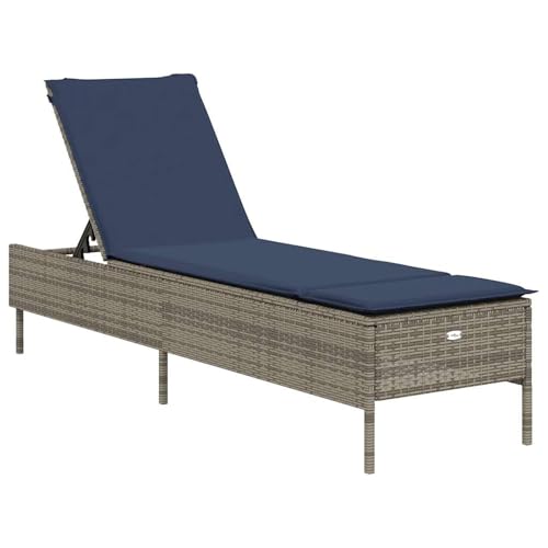 Vopese Sonnenliege mit Kissen Grau Poly Rattan Loungesessel Model4002725 von Vopese