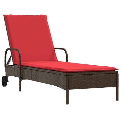 Vopese Sonnenliege mit Rollen und Kissen Braun Poly Rattan Loungesessel Model368314 von Vopese