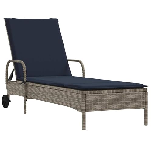 Vopese Sonnenliege mit Rollen und Kissen Grau Poly Rattan Loungesessel Model368315 von Vopese