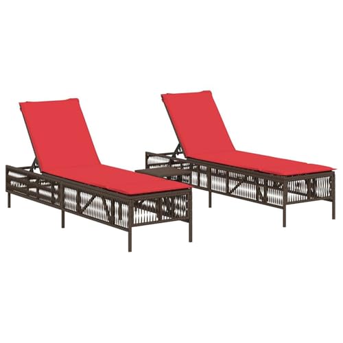 Vopese Sonnenliegen 2 STK. mit Tisch Braun Poly Rattan Loungesessel Model4002753 von Vopese