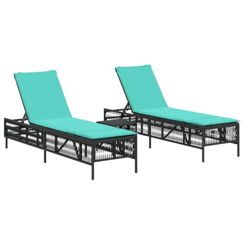 Vopese Sonnenliegen 2 STK. mit Tisch Schwarz Poly Rattan Loungesessel Model4002754 von Vopese