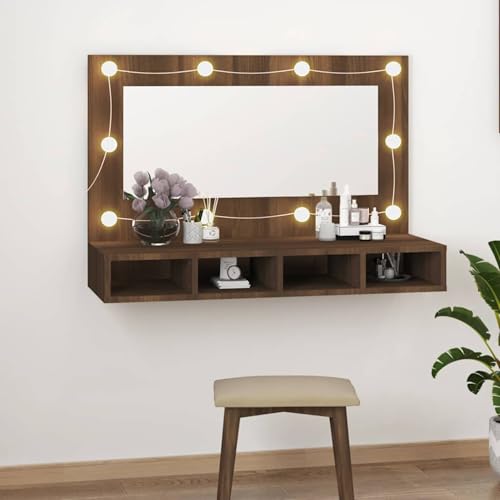 Vopese Spiegelschrank mit LED Braun Eichen-Optik 90x31,5x62 cm Badezimmerspiegelschrank Model820459 von Vopese