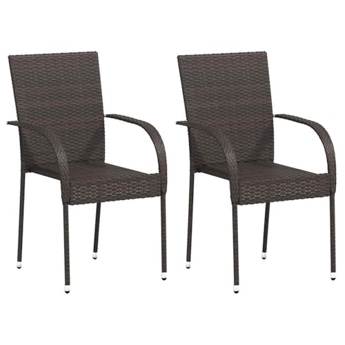 Vopese Stapelbare Gartenstühle 2 STK. Poly Rattan Braun Gartenstühle Model44237 von Vopese