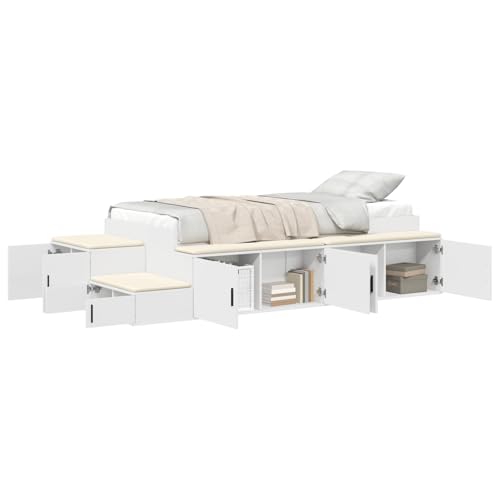 Vopese Stauraum-Bettgestell Set aus 3 Weiß Massivholz, Spanplatte Massivholz Bettgestell Model3335557 von Vopese