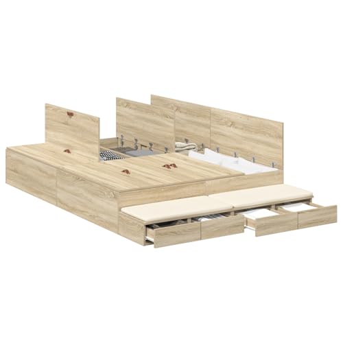 Vopese Stauraumbettgestell Sonoma Eiche Holzwerkstoff 160 x 200 cm Massivholz Bettgestell Model3335655 von Vopese